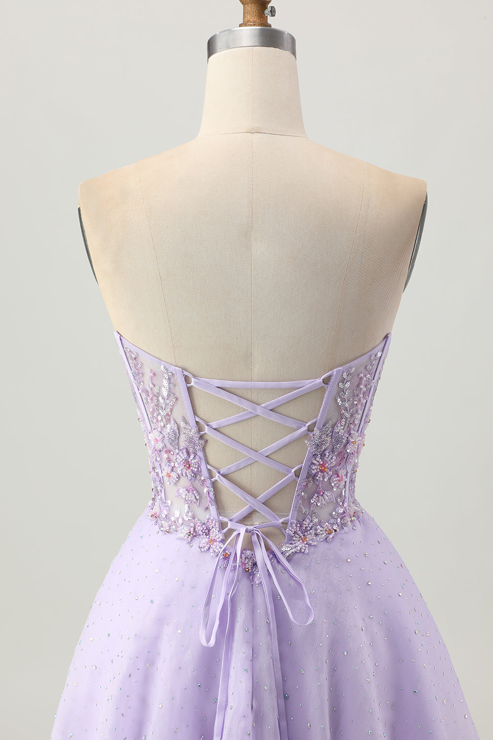 Sparkly Lilac Strapless Short Corset Homecoming Dress with Beading