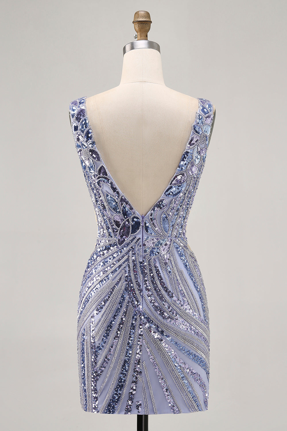 Sparkly Lilac V-Neck Tight Short Beaded Homecoming Dress