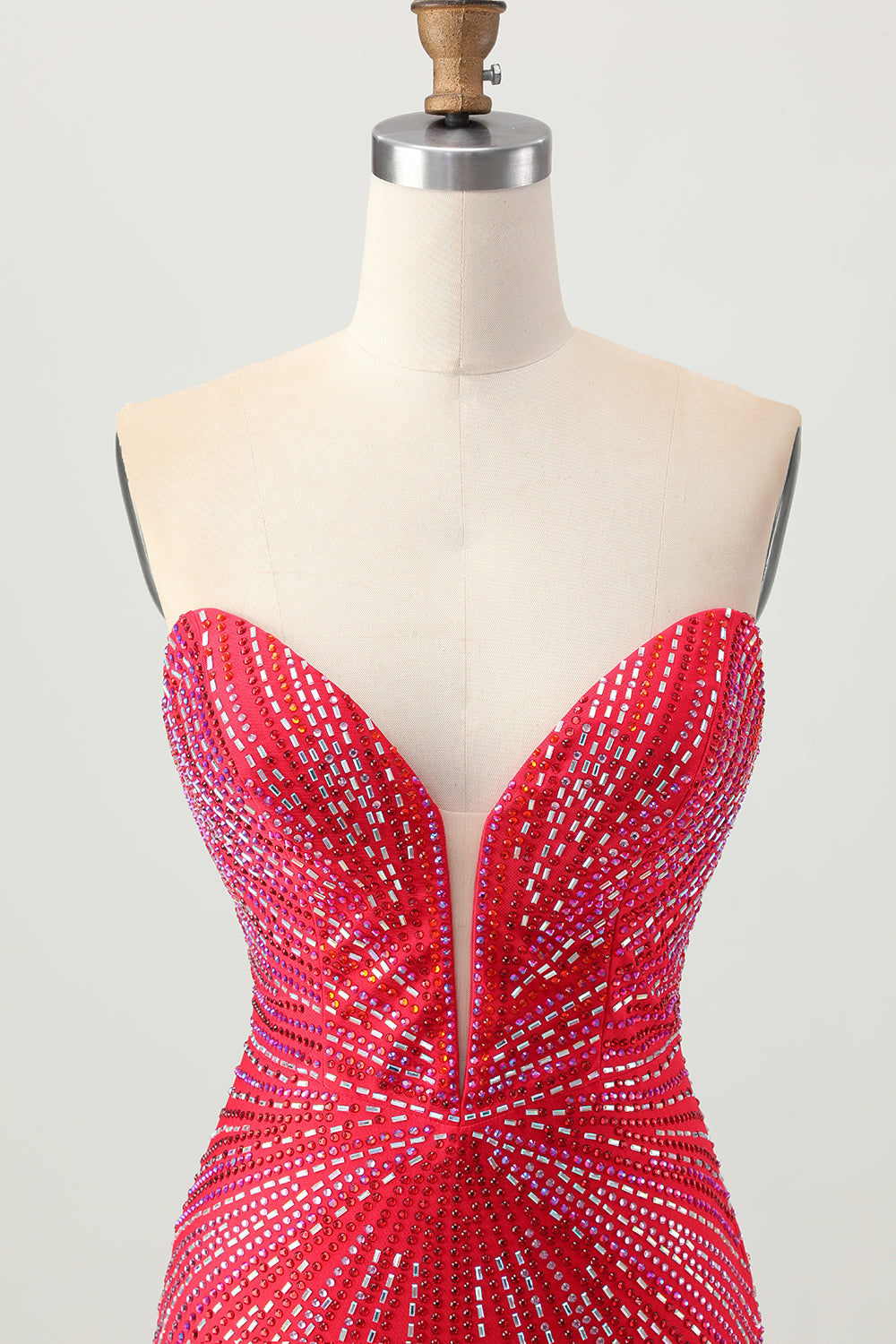 Sparkly Red Tight Beaded Short Homecoming Dress with Slit