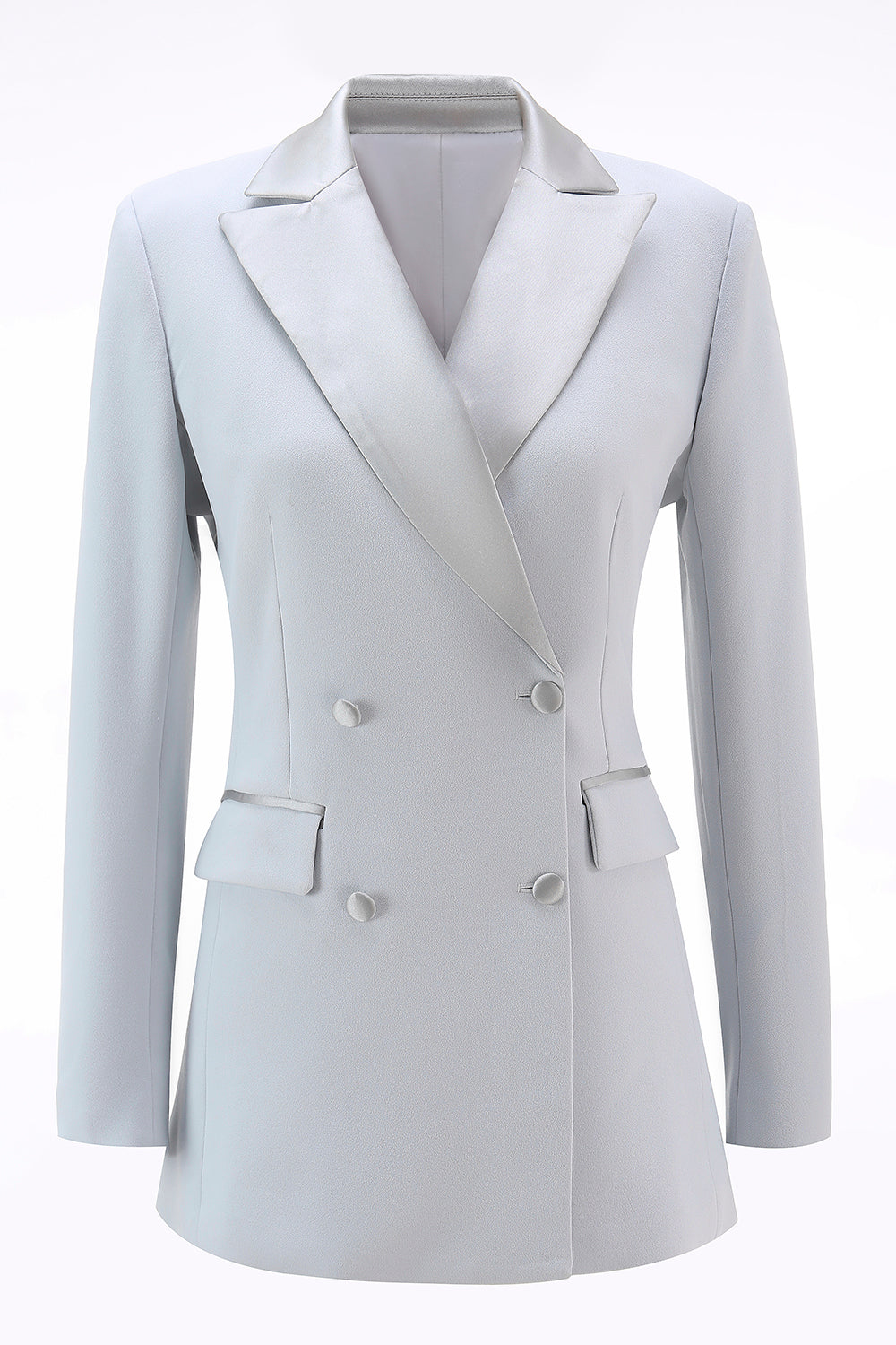 Silver Notched Lapel Double Breasted 2 Piece Women Prom Suits