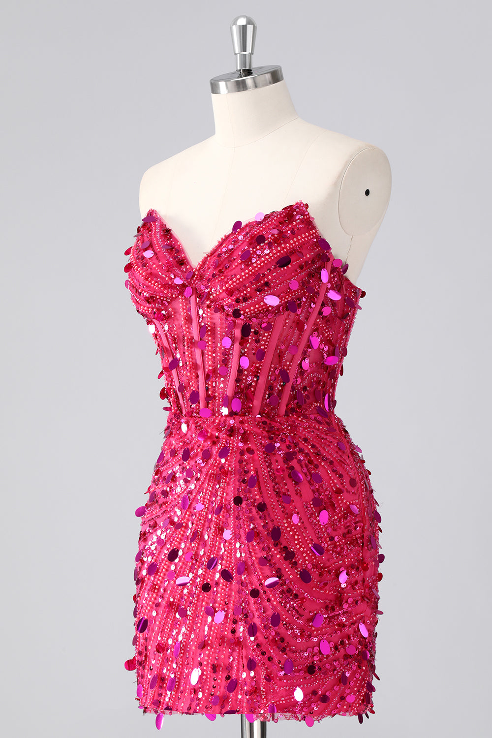 Sparkly Fuchsia Strapless Corset Sequins Short Homecoming Dress