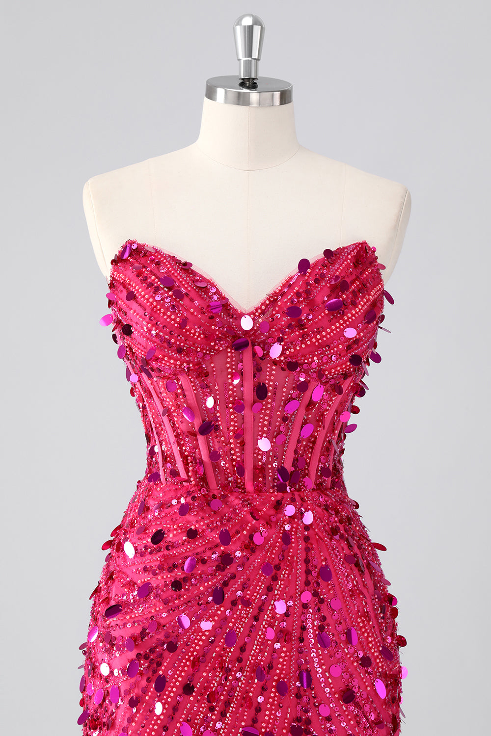 Sparkly Fuchsia Strapless Corset Sequins Short Homecoming Dress
