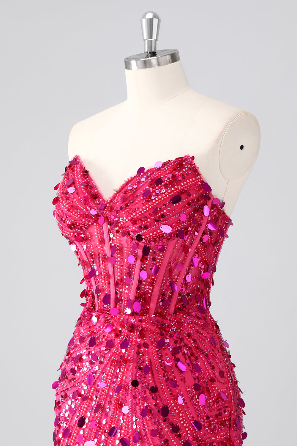 Sparkly Fuchsia Strapless Corset Sequins Short Homecoming Dress