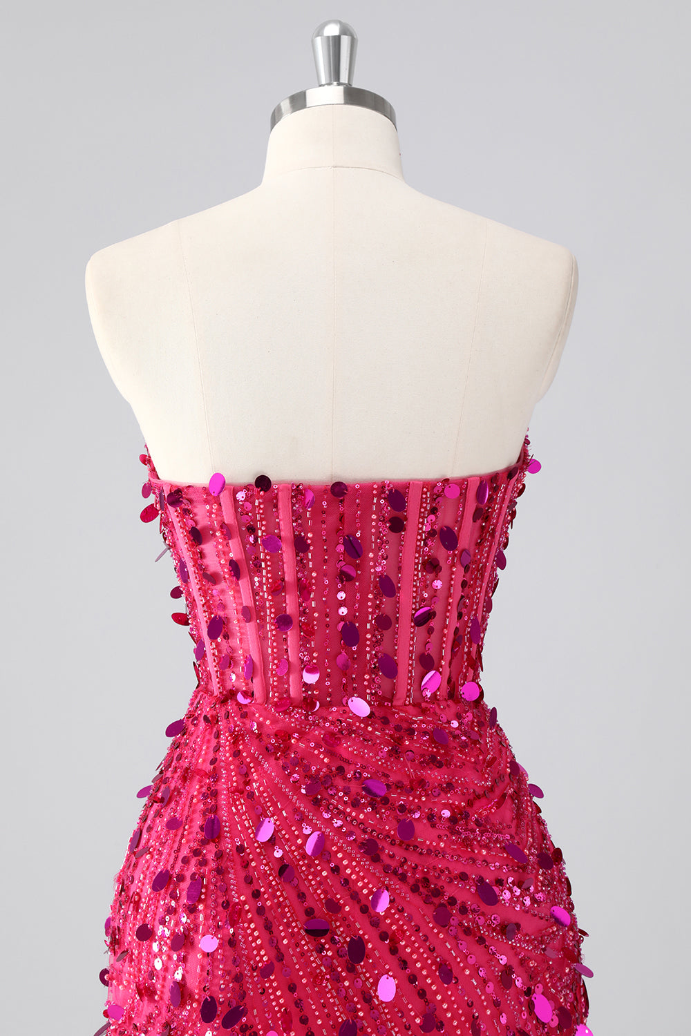 Sparkly Fuchsia Strapless Corset Sequins Short Homecoming Dress
