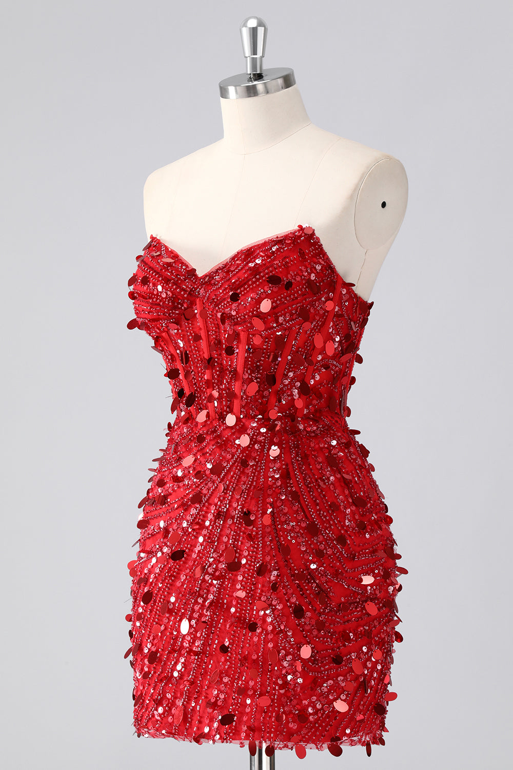 Sparkly Fuchsia Strapless Corset Sequins Short Homecoming Dress