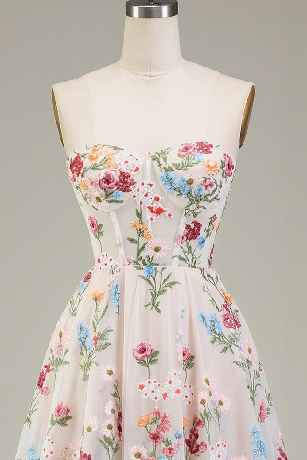 Ivory Floral Corset A Line Short Homecoming Dress