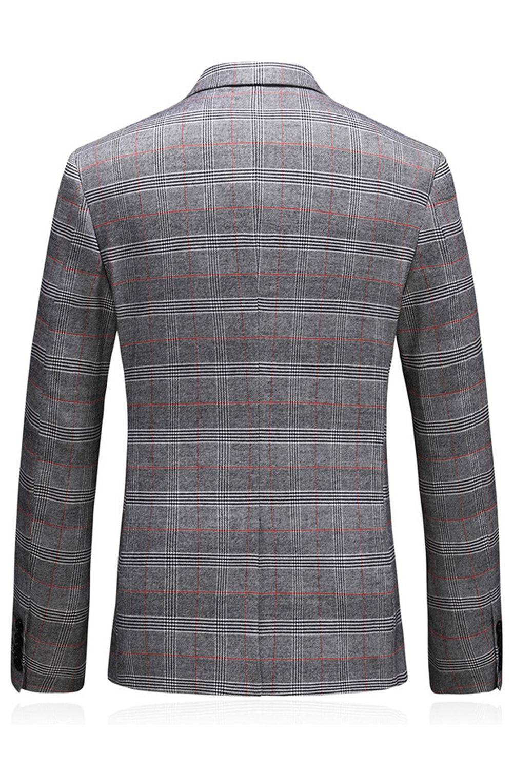 Men's Grey Plaid Peak Lapel 3 Pieces Prom Suits