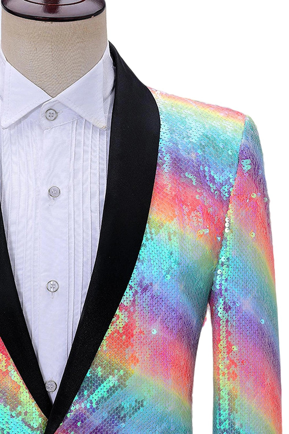 Sparkly Rainbow Shawl Lapel Men's Prom Blazer with Sequins