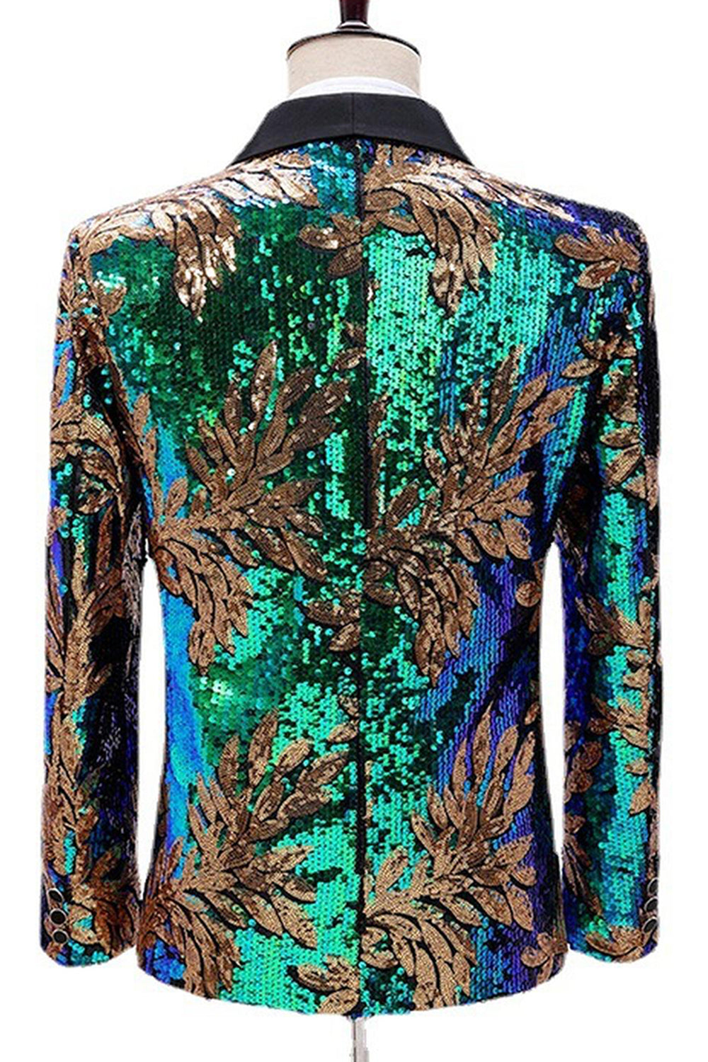 Sparkly Green and Blue Shawl Lapel One Button Men's Prom Blazer
