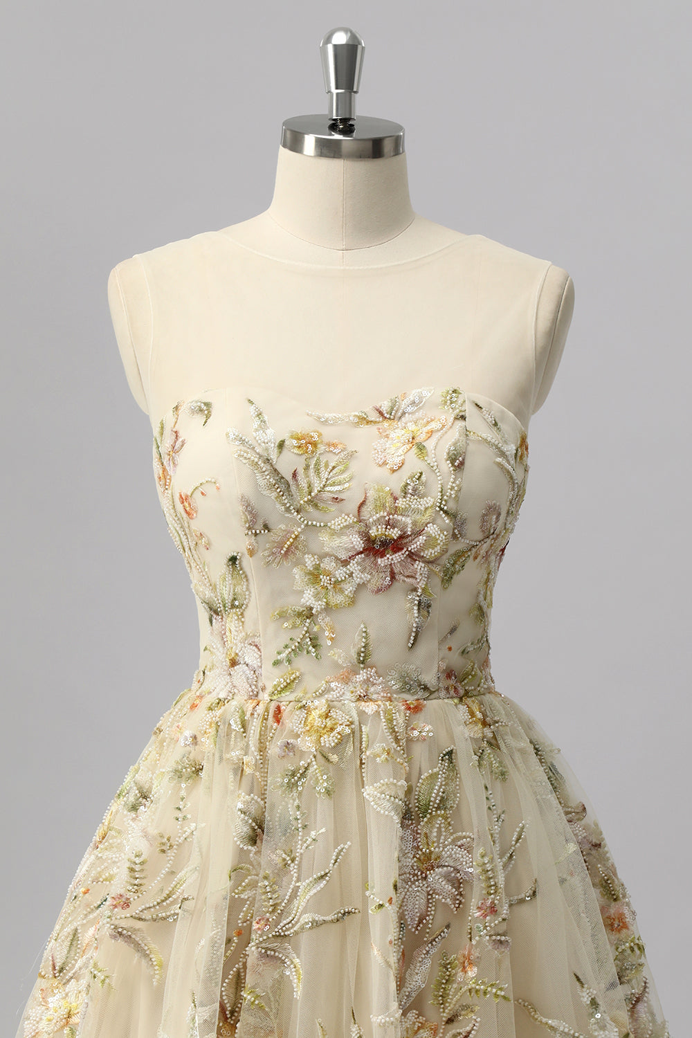 Sparkly Apricot Floral A Line Short Homecoming Dress with Beading