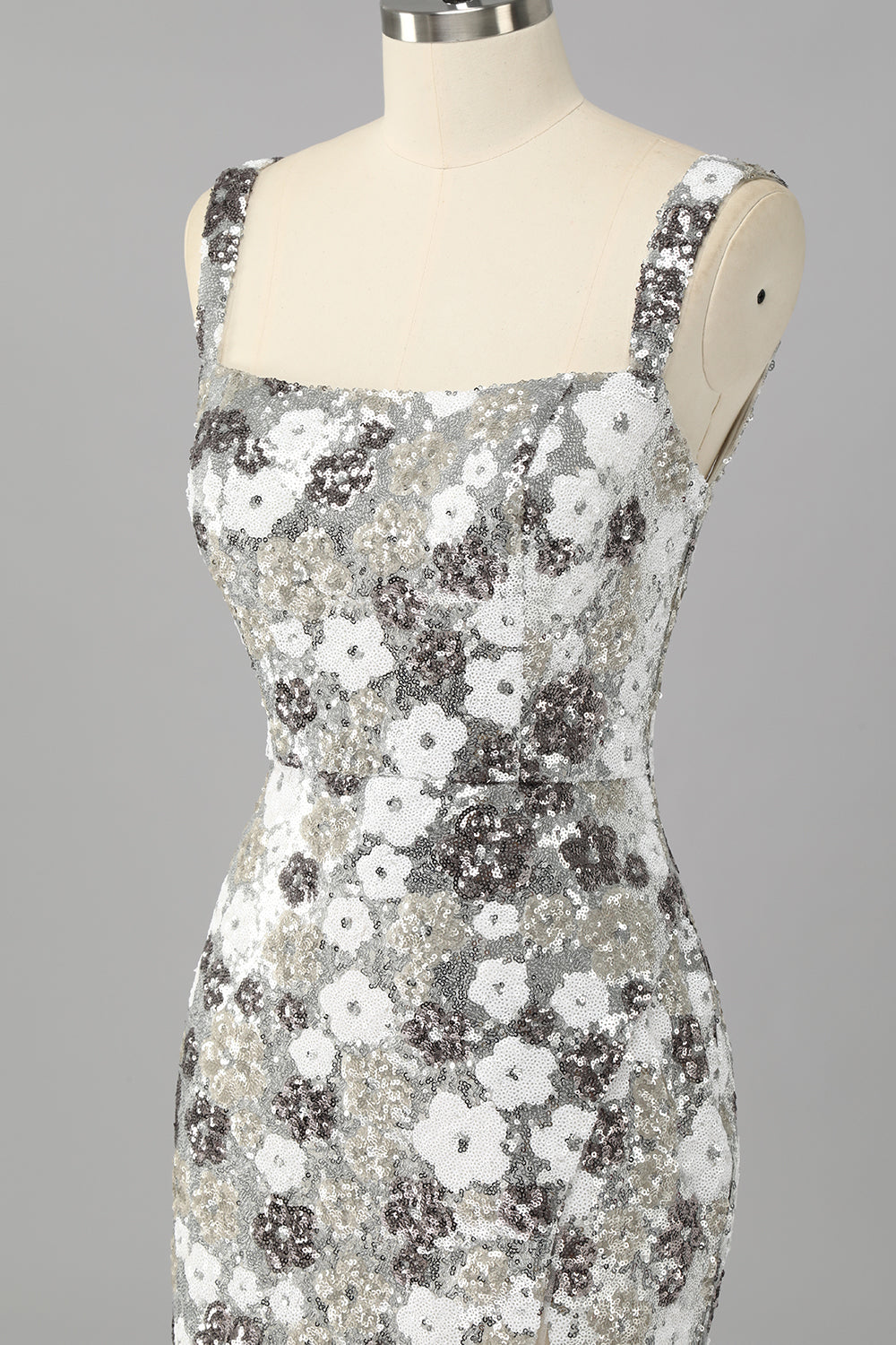 Sparkly Silver Sequins Tight Short Homecoming Dress with Slit