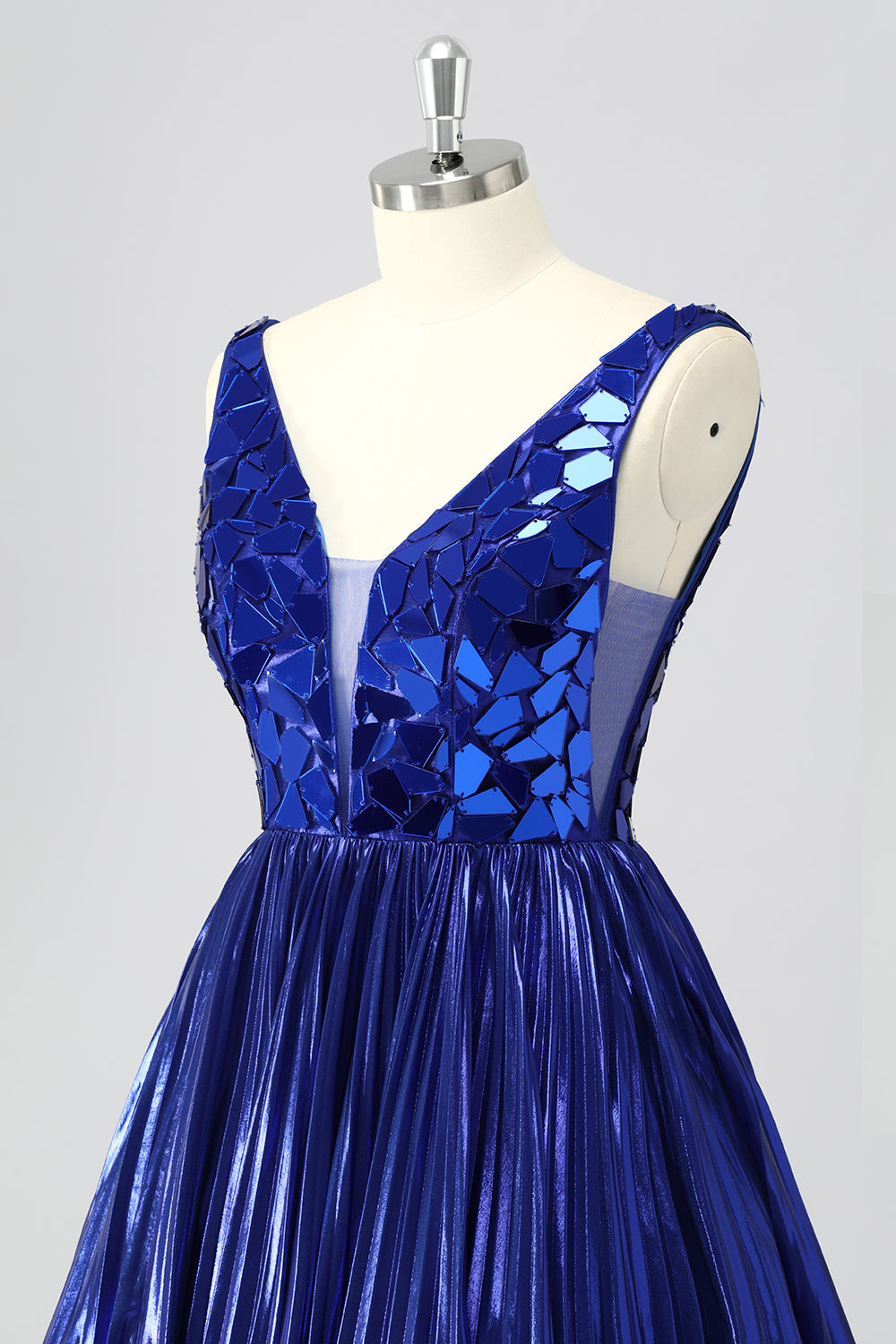 Sparkly Royal Blue Mirror A Line Metallic Short Homecoming Dress