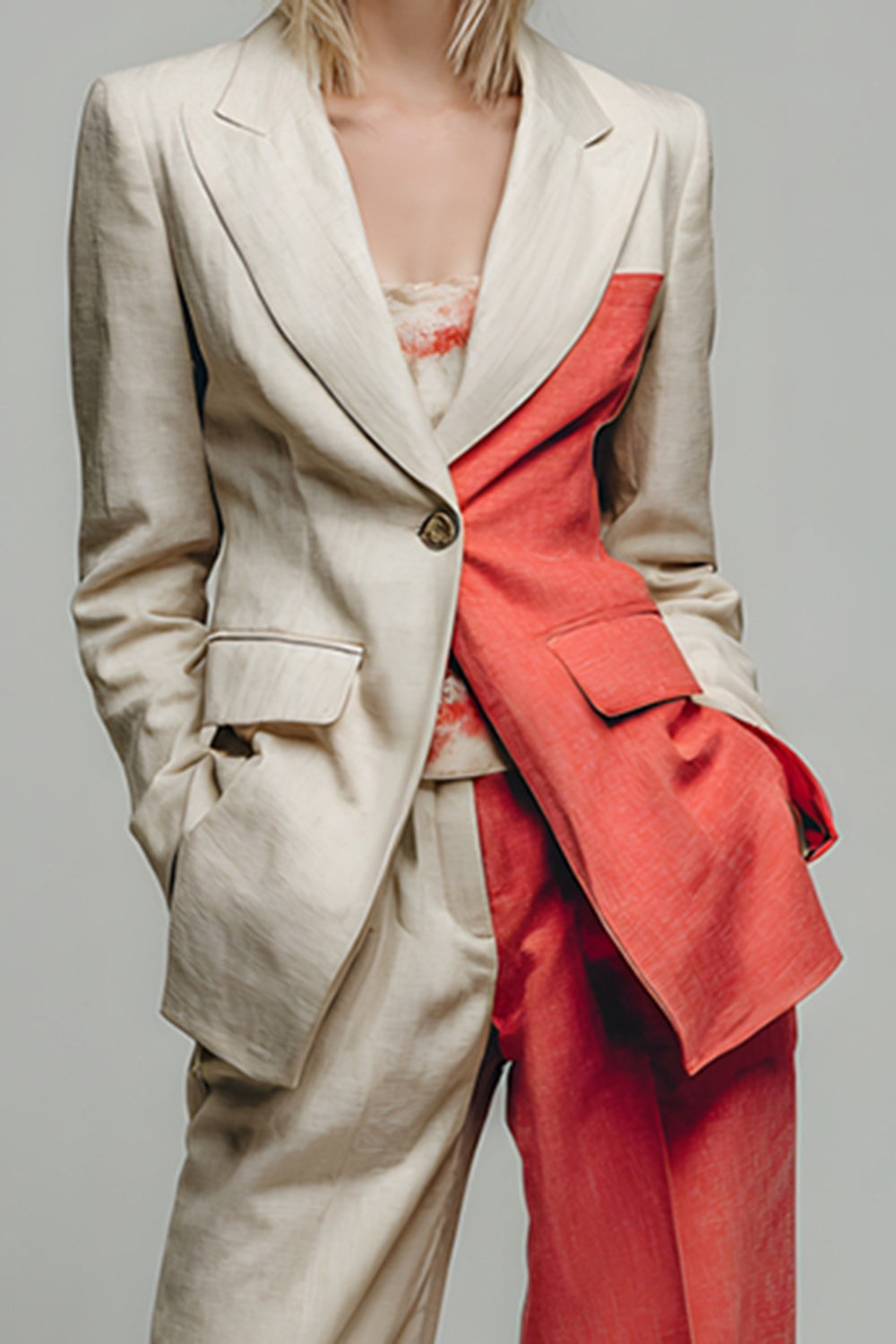 Khaki 2 Piece Peak Lapel Prom Suits with Pockets