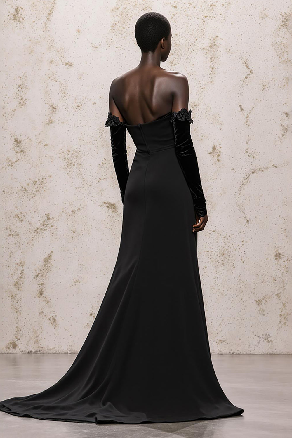 Black Velvet Off the Shoulder Sheath Long Sleeves Holiday Party Dress with Lace