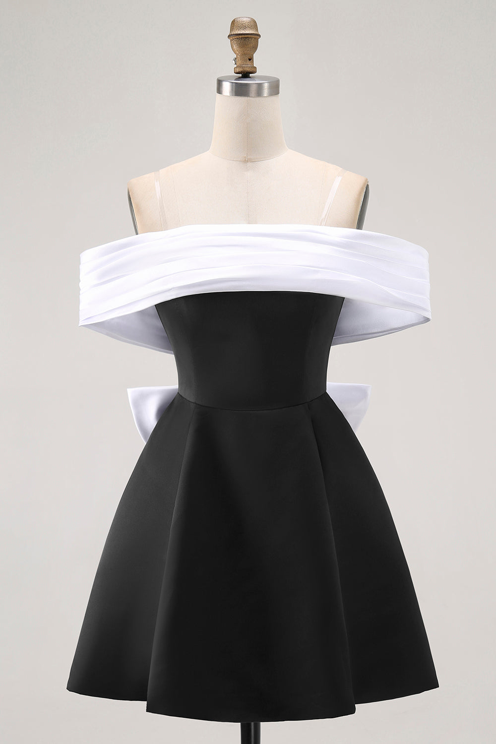 Black Off the Shoulder A Line Short Homecoming Dress with Bow