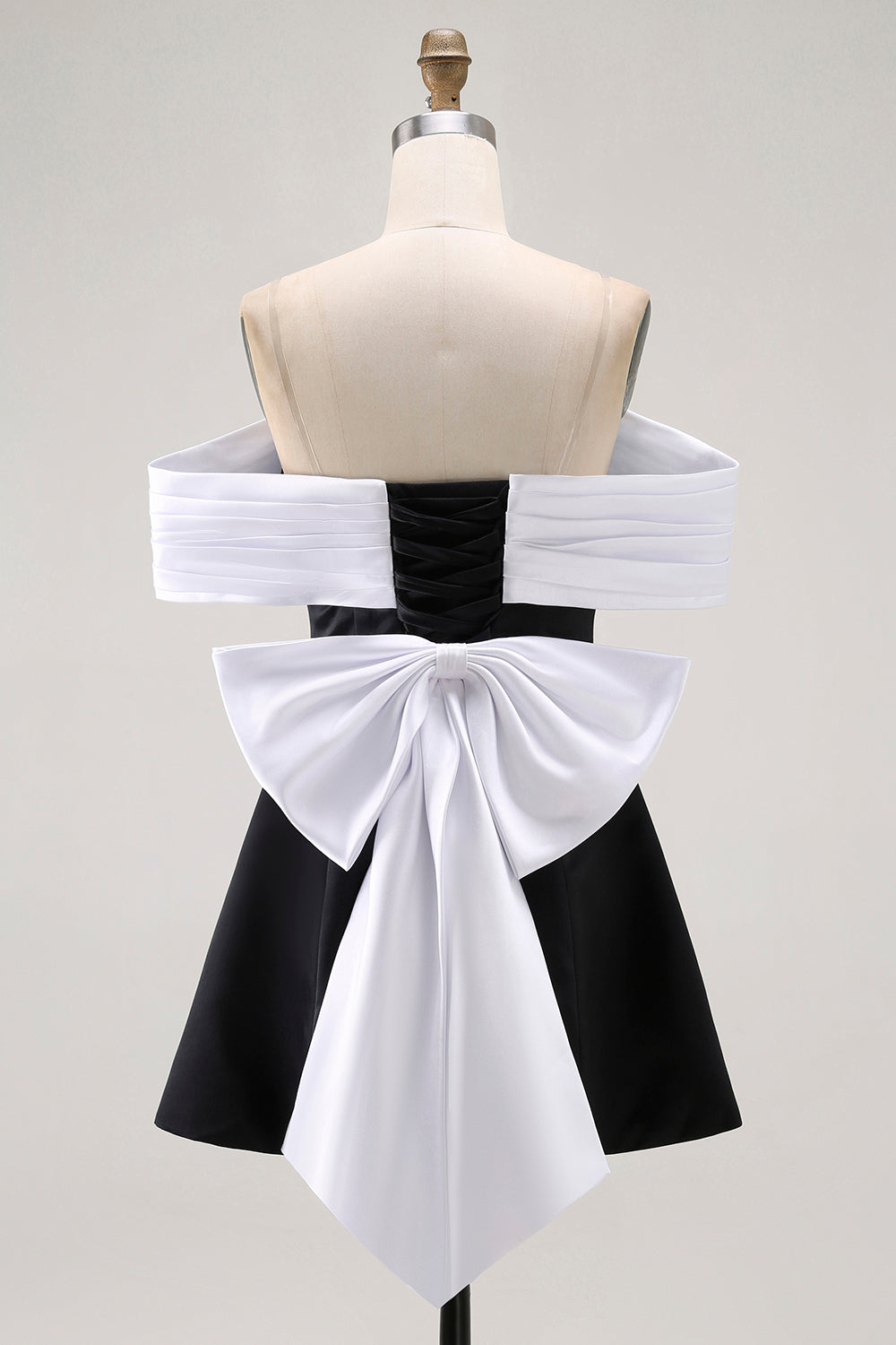 Black Off the Shoulder A Line Short Homecoming Dress with Bow