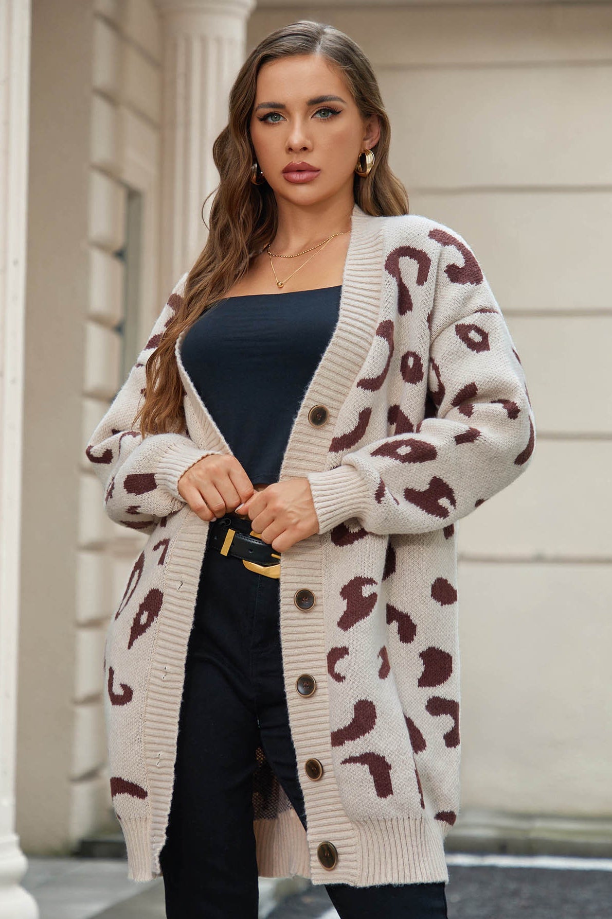 Chic Loose Fit Leopard Print Cardigan for Effortless Style - Fashionpara