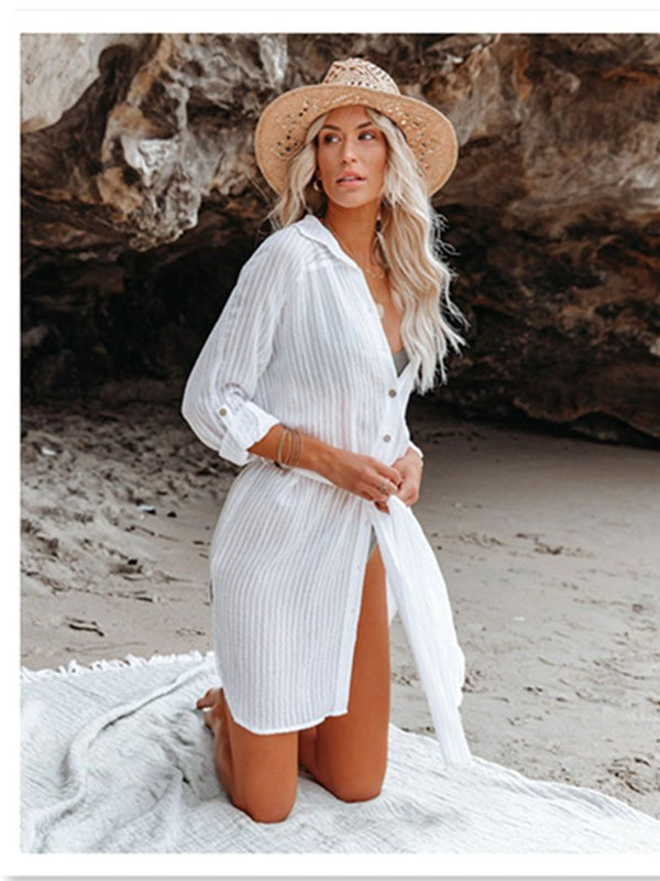 Textured Beach Cover Up Blouse - Fashionpara