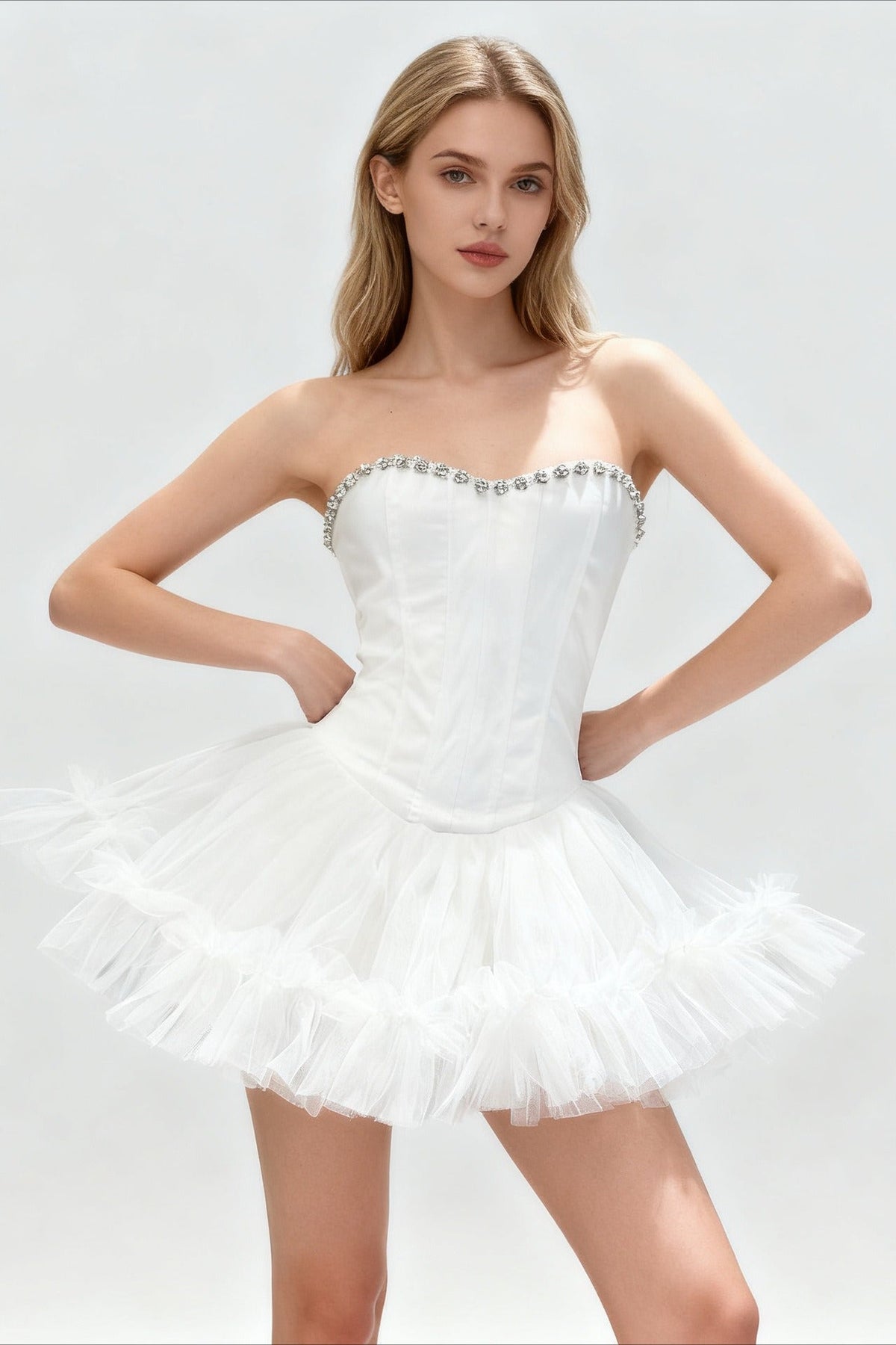 Crystal Strapless Sweetheart Corset Tulle Mini Graduation Party Dress - View 3