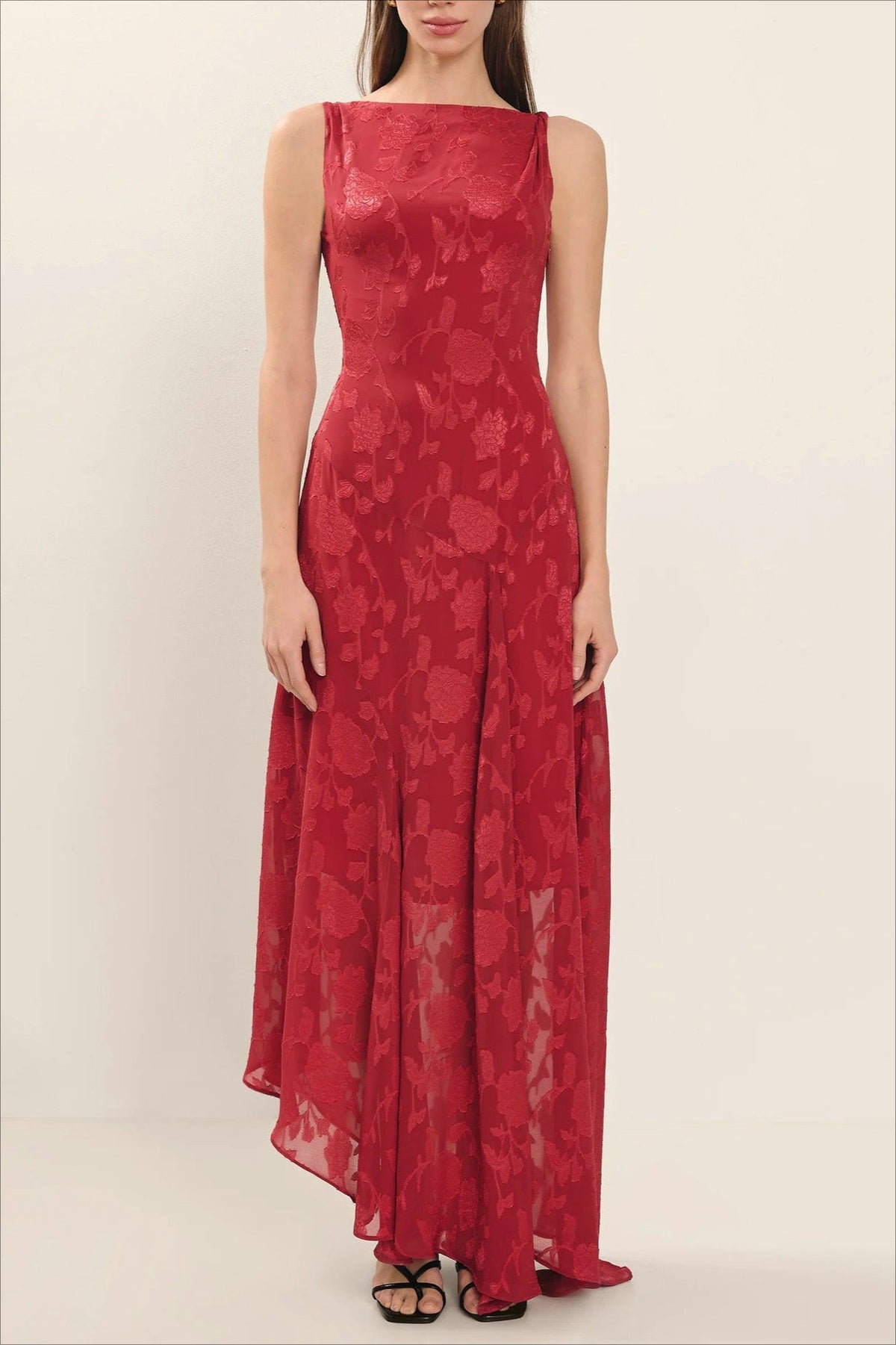 Floral Burnout Boat Neck Sleeveless A-Line Maxi Dress 4