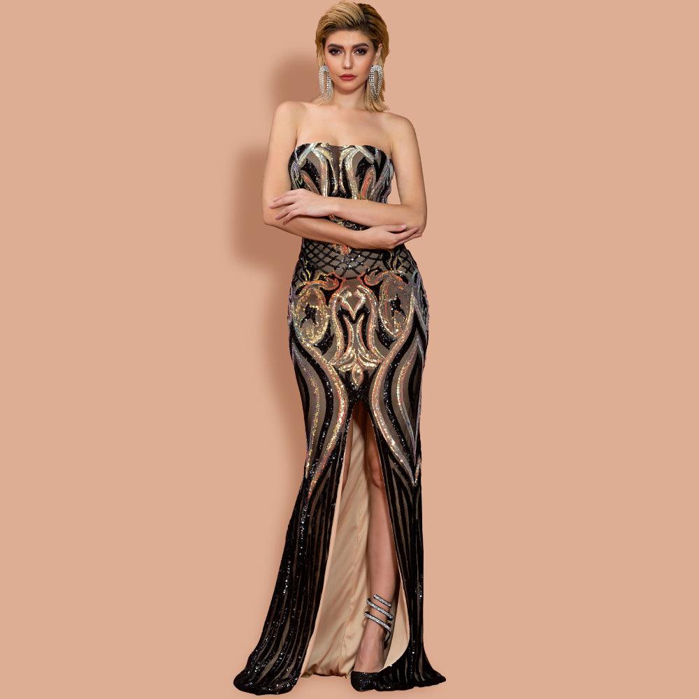 Holo-Sequins Off Shoulder Maxi Dress - Fashionpara