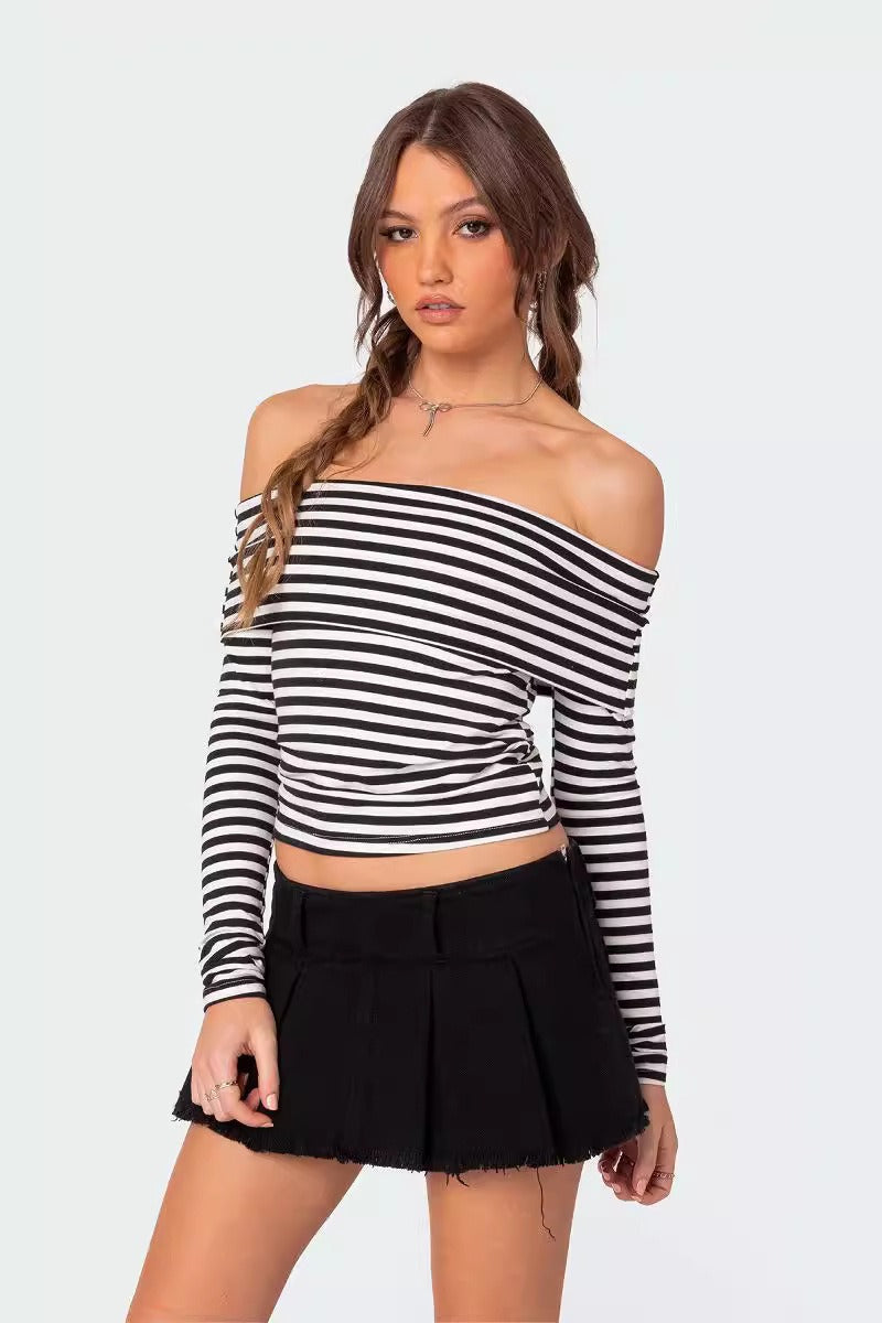Slim Fit Striped Slit Neck Knit Top 2