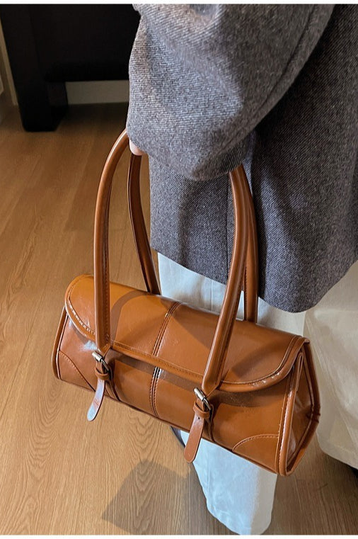 Waxed Leather Retro Long Handbag Chic Shoulder Underarm Commuter Bag