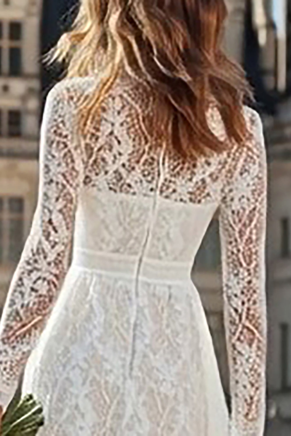Ivory Lace High Neck Floor Length Wedding Dress with Sleeves