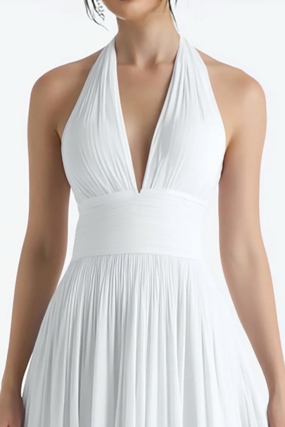 White Chiffon A Line Halter Midi Wedding Reception Dress