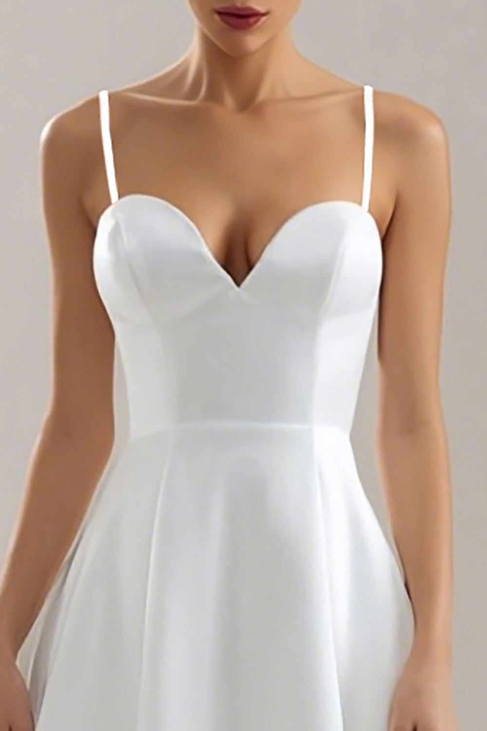 White Satin A Line Spaghetti Straps Midi Wedding Reception Dress