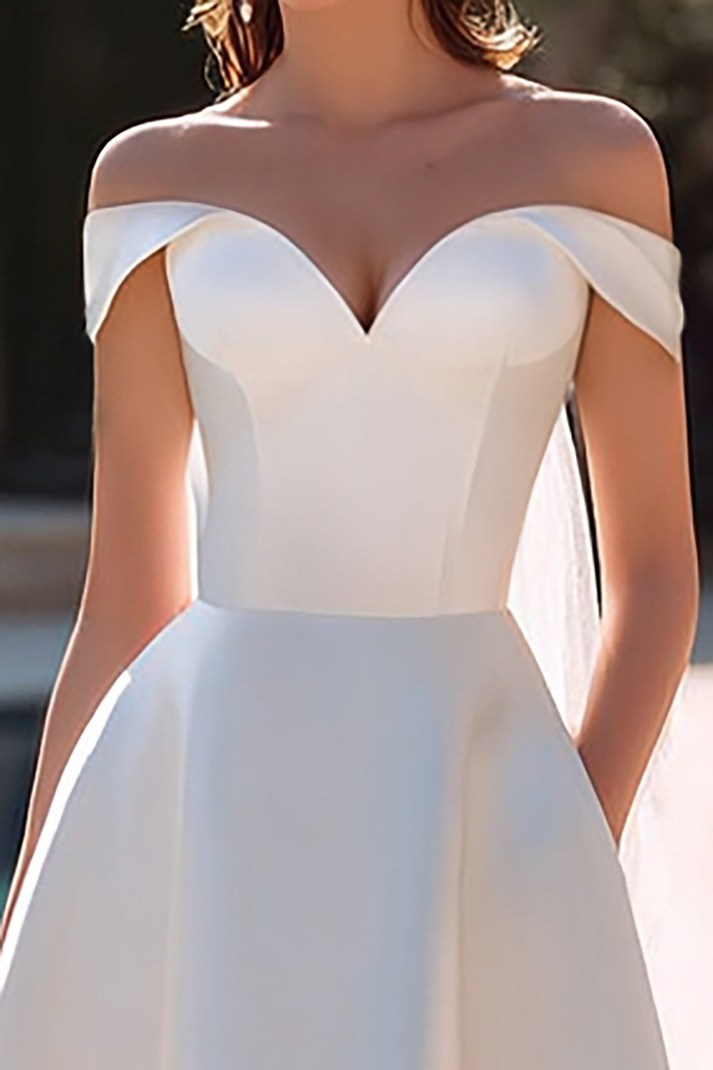 Simple White Satin Off the Shoulder A Line Short Wedding Dress