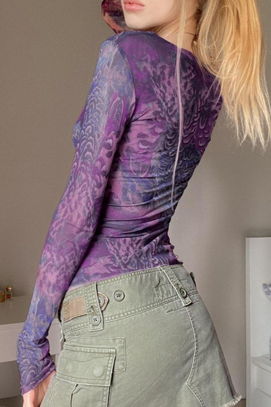 Cross V Neck Printed Blouse