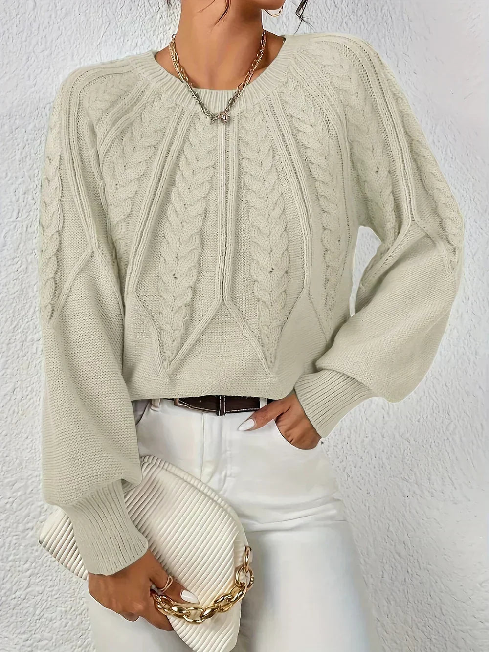 Crew Neck Cable Knit Sweater 4
