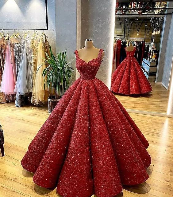 A-Line burgundy ball gown Prom Dress - Fashionpara