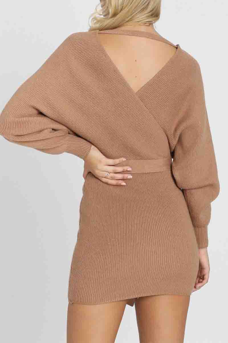 V Neck Knit Sweater Dress(3 Colors)  Fashionpara