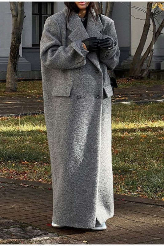 Elegant Wool Lapel Single Button Pocket Office Overcoat - Fashionpara