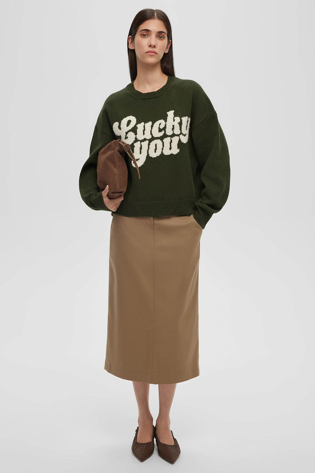 Printed Knit Round Neck Long Sleeve Blouse