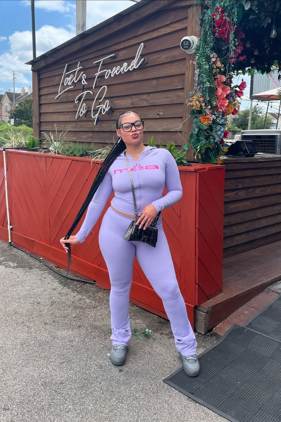 Letter Print Crop Hoodie & Skinny Pants Two Piece Set