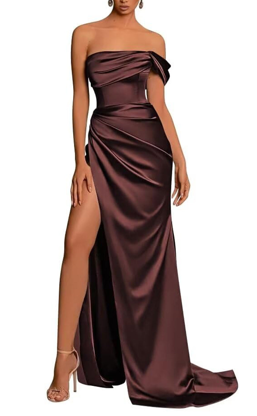 L0976 - Couture Simple Draped Sleeveless With Train and High Slit Party Prom Formal Evening Dress