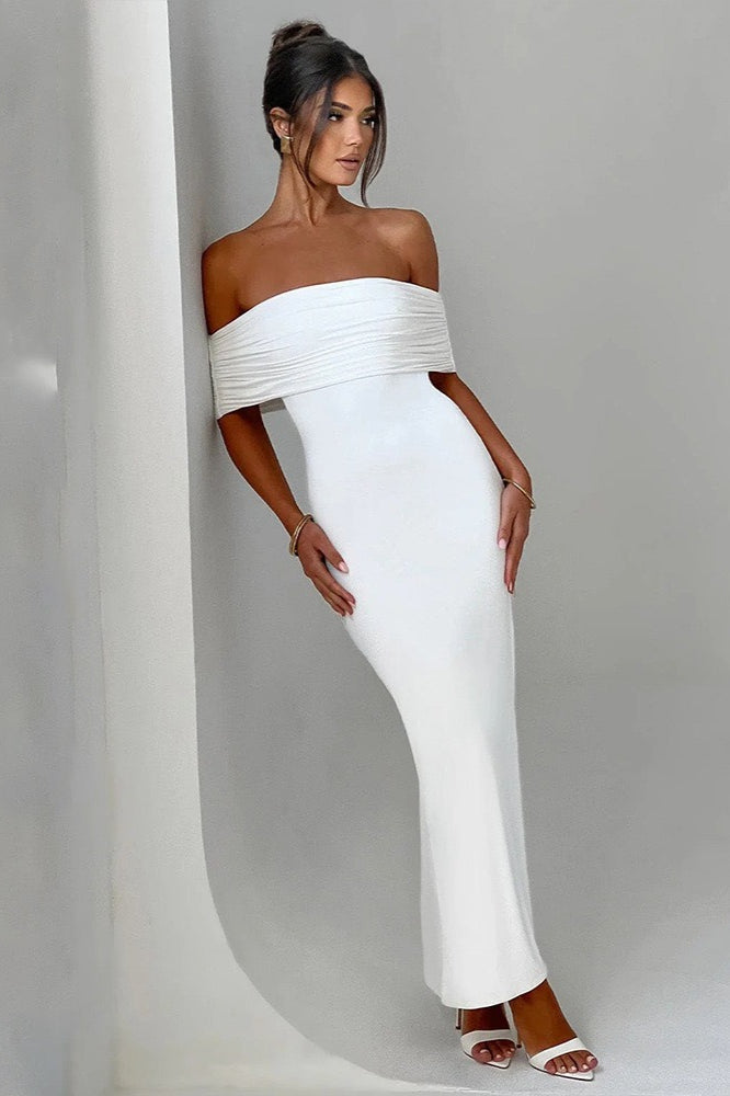 Off-Shoulder Ruched Fishtail Mermaid Maxi Dress 8