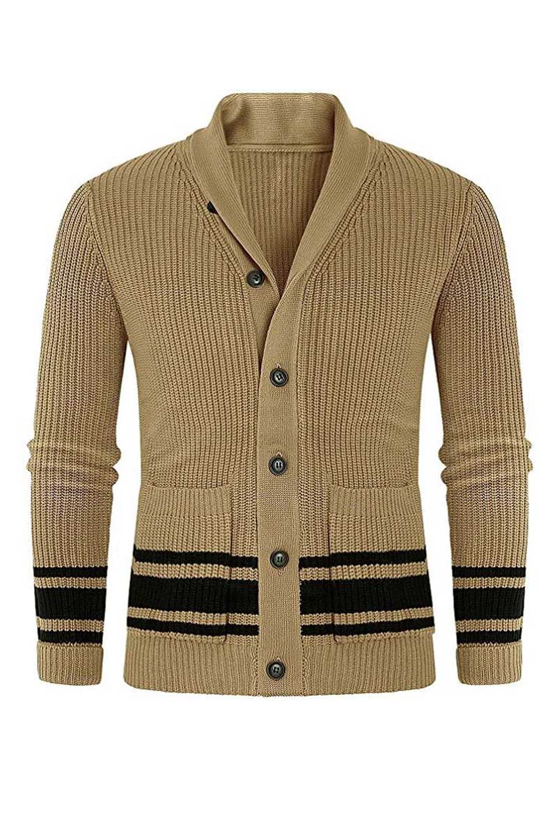 Uniqshe Men's Lapel Single Breasted Long Sleeve Cardigan Jumper Jacket  Fashionpara