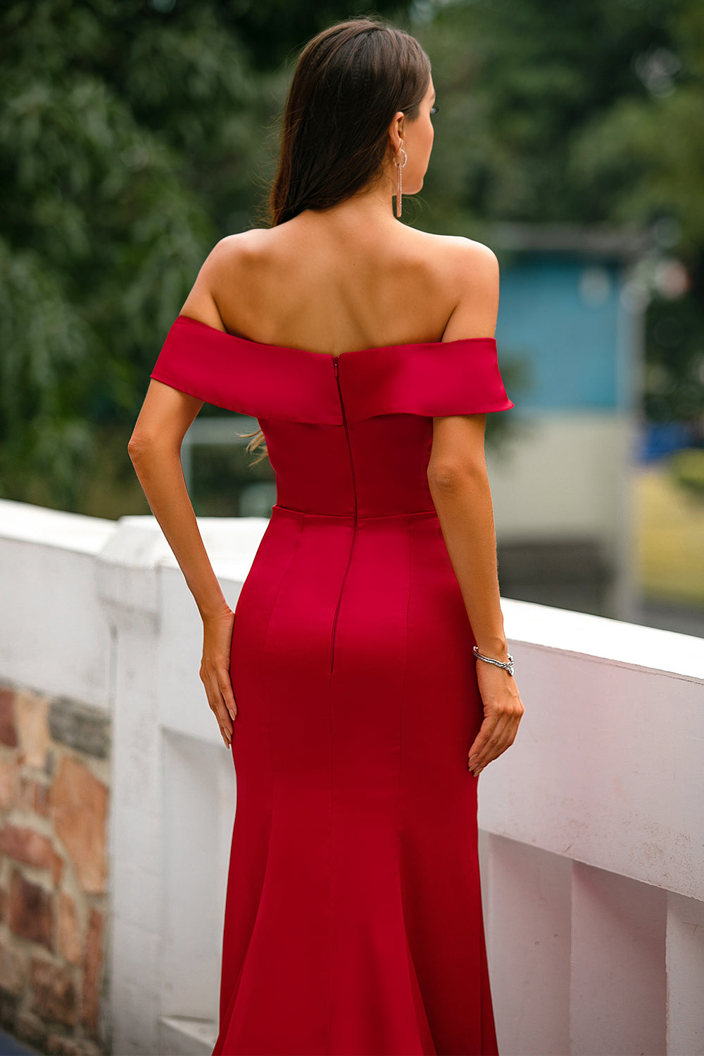 Red Off Shoulder Prom Dress - Fashionpara