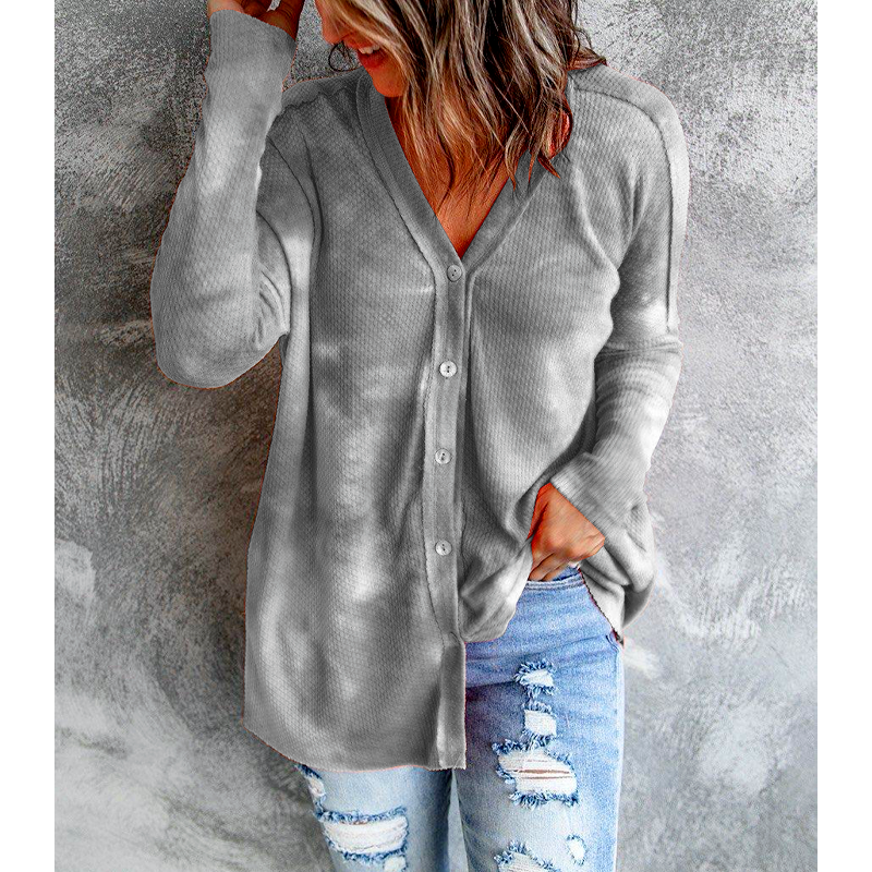 Tie Dye V-NeckLong Sleeve  Knit Shirt  Fashionpara