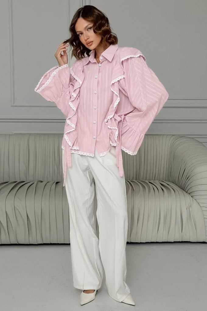 Elegant Jacquard Bell Sleeve Loose Blouse