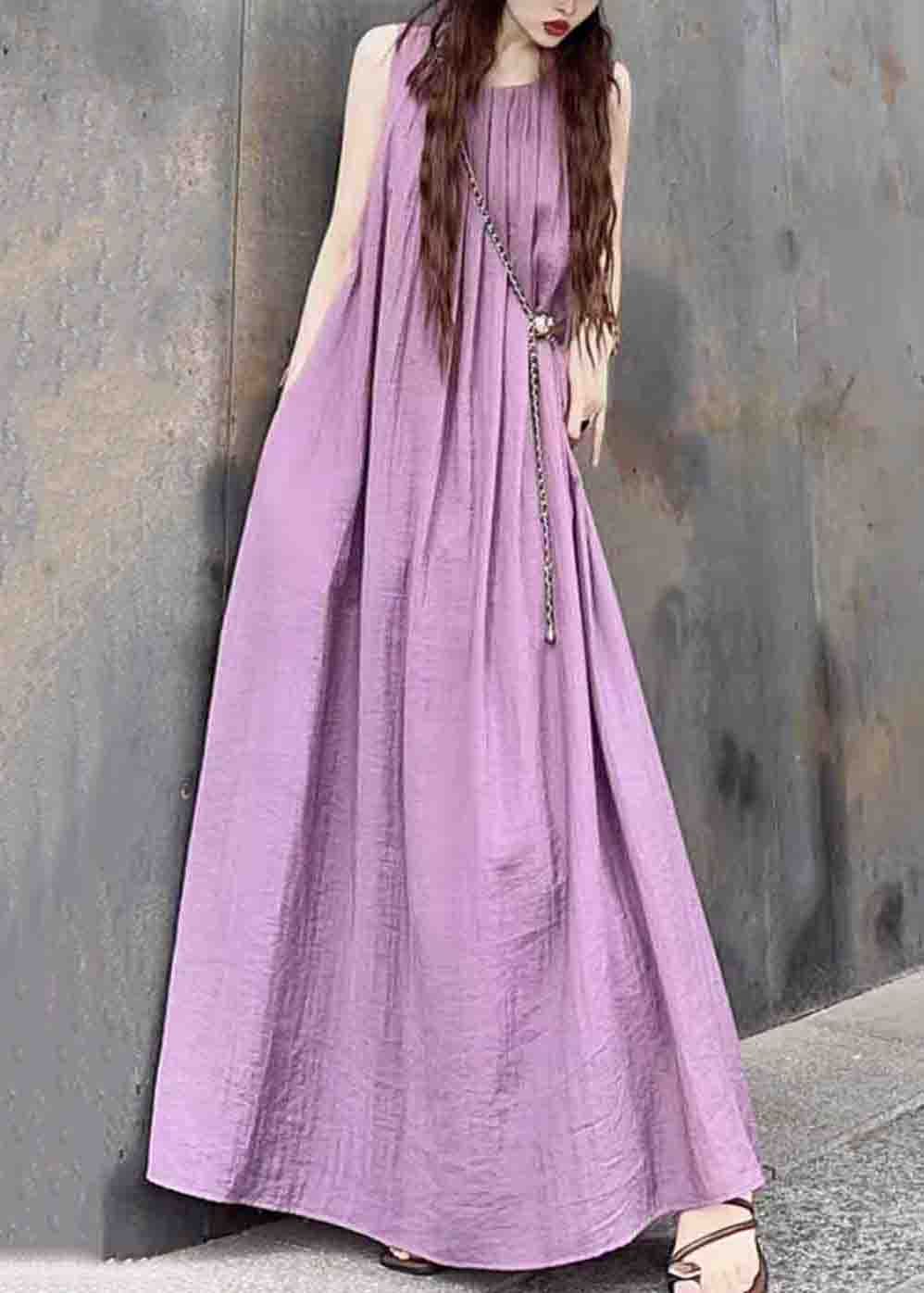 Sleeveless High Neck Pleated Oversized Tent Maxi Dress - View 4
