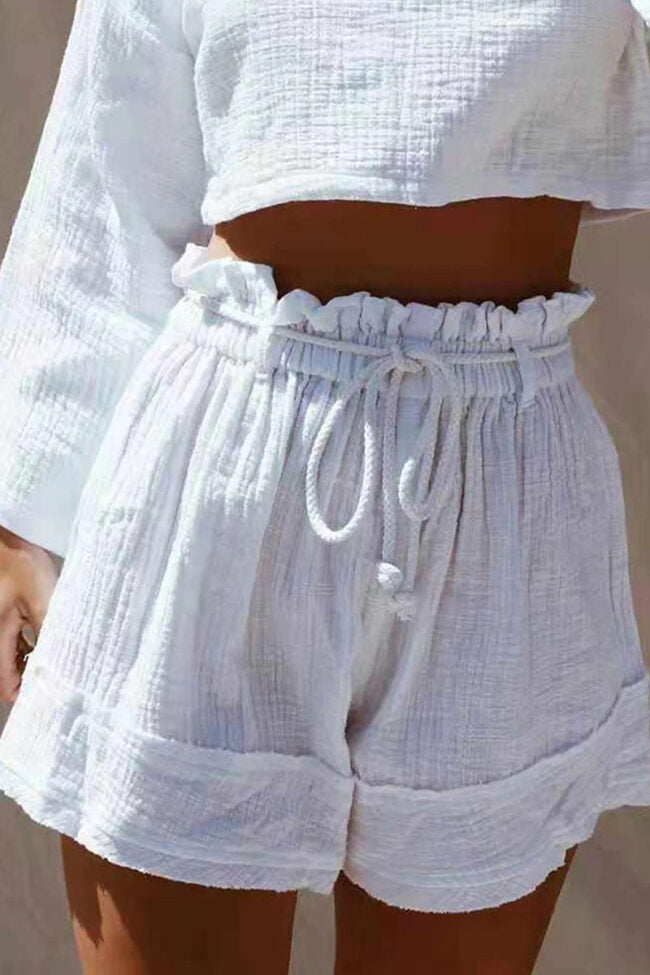 Casual Solid Split Joint Loose High Waist Wide Leg Shorts  Fashionpara