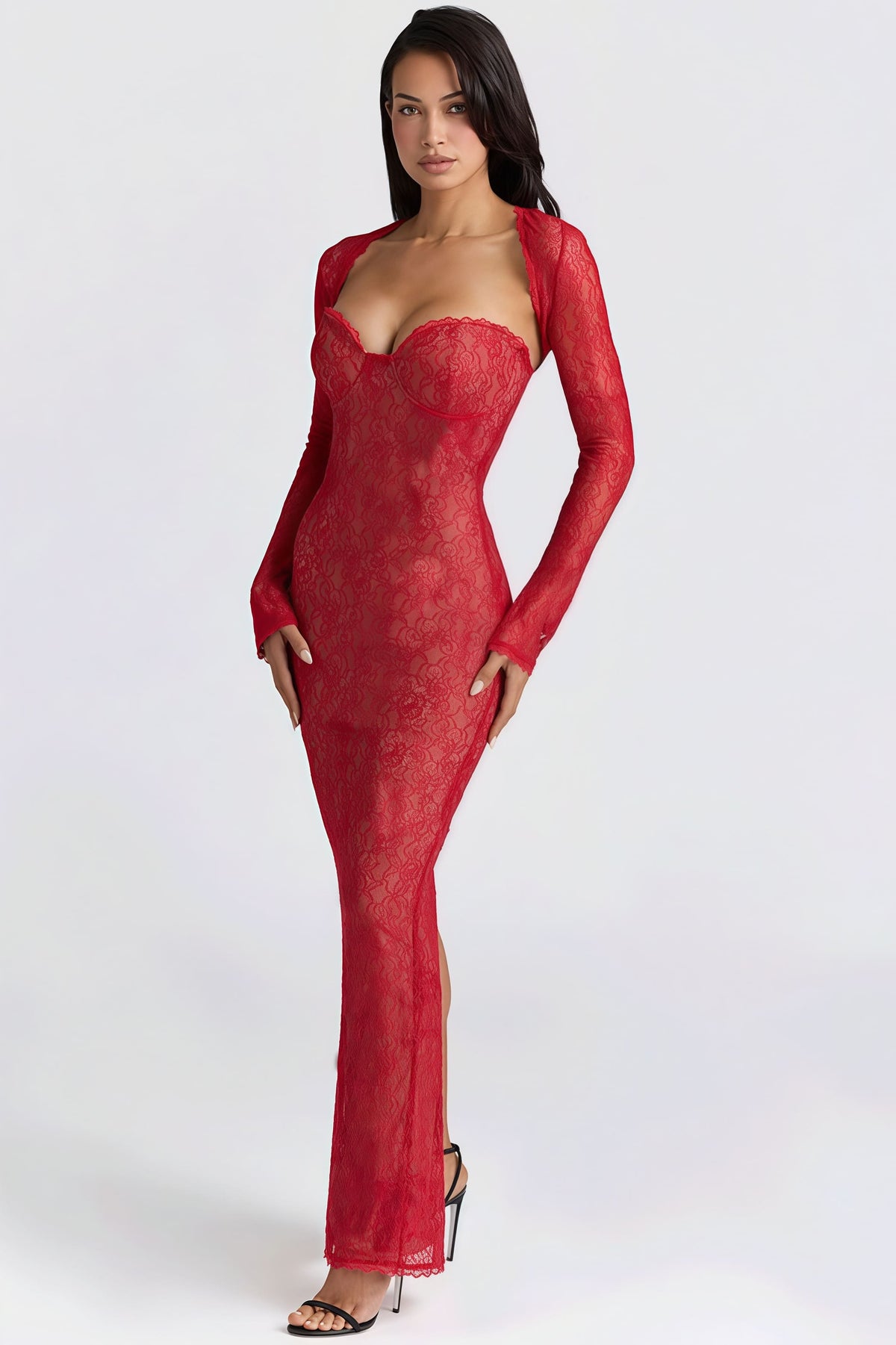 Lace Long Sleeve Sweetheart Corset Maxi Gown 5