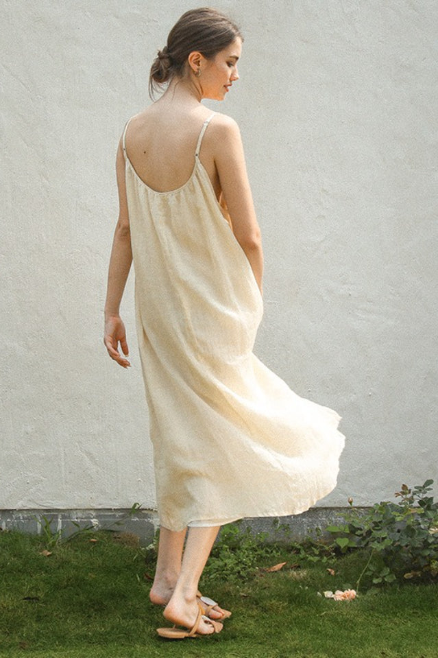 Linen Scoop Neck Sleeveless A-Line Midi Dress 2