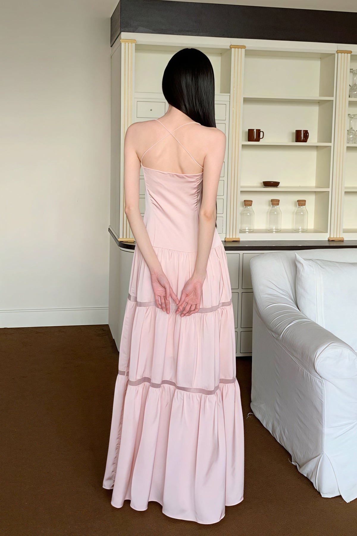 Satin Ruffle Trim Tiered Maxi Dress 4