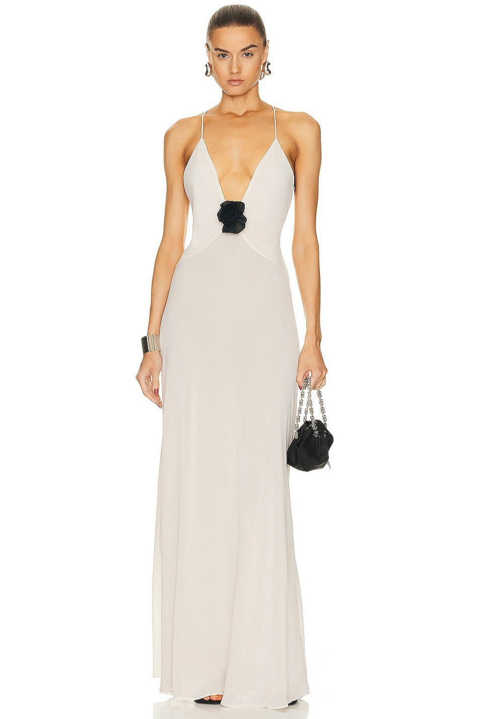 Deep V-Neck Backless Rosette Slip Maxi Dress 5
